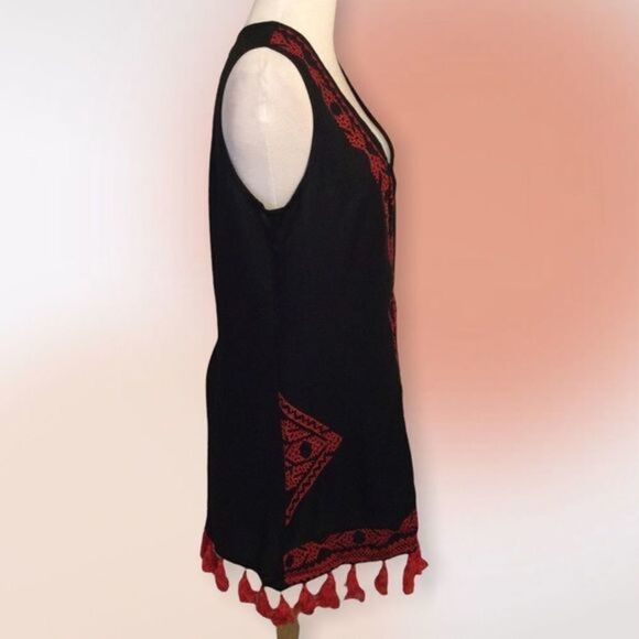BOOHOO Black and Red Cross Stitch V Neck Retro Swimsuit Cover Up Size 6 NWT - Picture 4 of 12